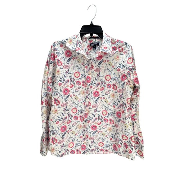 Lands' End Women's Floral Cotton Button Down Shirt Size 12 Casual Holidays - Picture 4 of 9